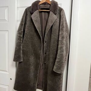 Real Shearling coat with Real Mink Collar- Taupe